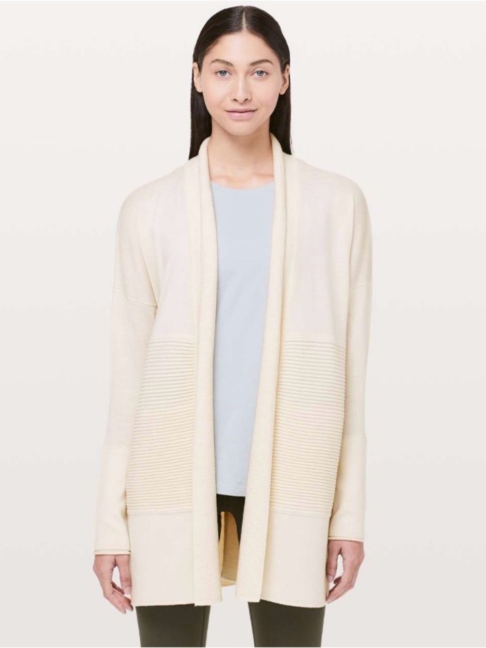 Lululemon Sit in Lotus Wrap II Cardigan Sweater Knit Angel Wing Cream Sz 10